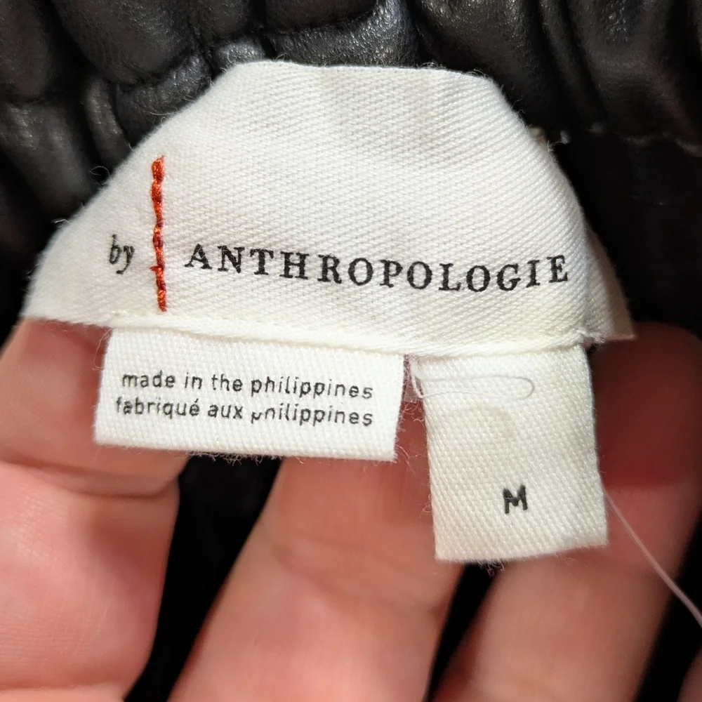 NWT Anthro Black Faux Leather Smocked Balloon Pant Jumpsuit M - Picture 9 of 13